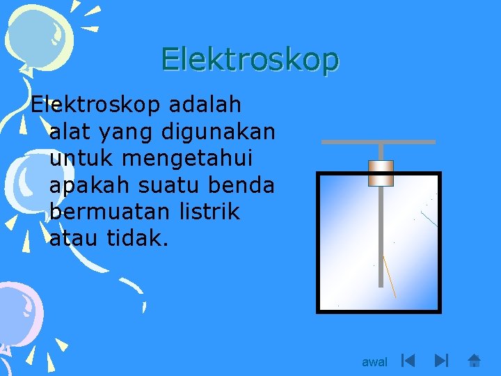 Elektroskop adalah alat yang digunakan untuk mengetahui apakah suatu benda bermuatan listrik atau tidak.