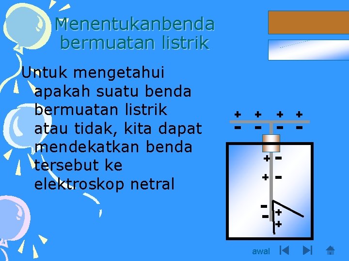 Menentukanbenda bermuatan listrik Untuk mengetahui apakah suatu benda bermuatan listrik atau tidak, kita dapat