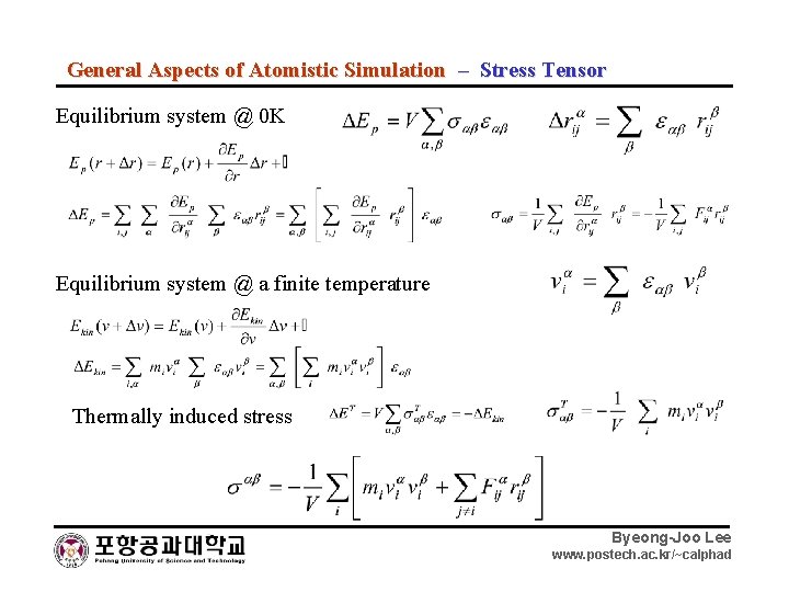 General Aspects of Atomistic Simulation – Stress Tensor Equilibrium system @ 0 K Equilibrium