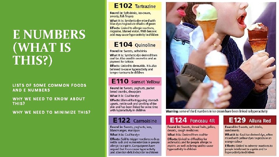 E NUMBERS (WHAT IS THIS? ) LISTS OF SOME COMMON FOODS AND E NUMBERS