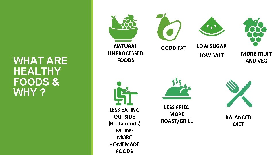 WHAT ARE HEALTHY FOODS & WHY ? NATURAL UNPROCESSED FOODS GOOD FAT LESS EATING