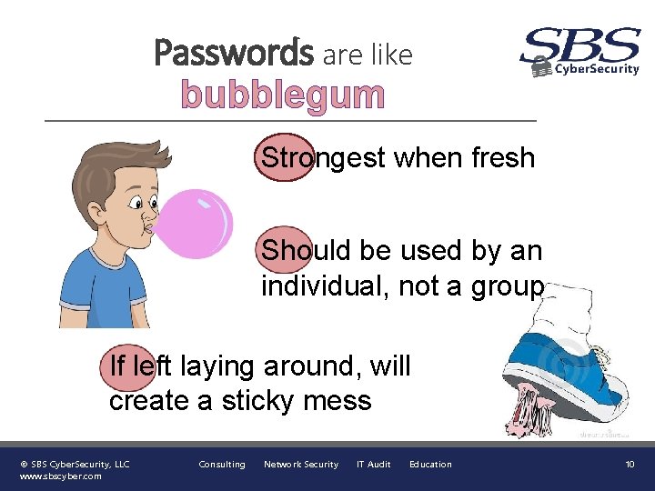 Passwords are like bubblegum Strongest when fresh Should be used by an individual, not