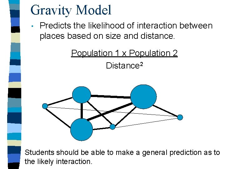 Gravity Model • Predicts the likelihood of interaction between places based on size and