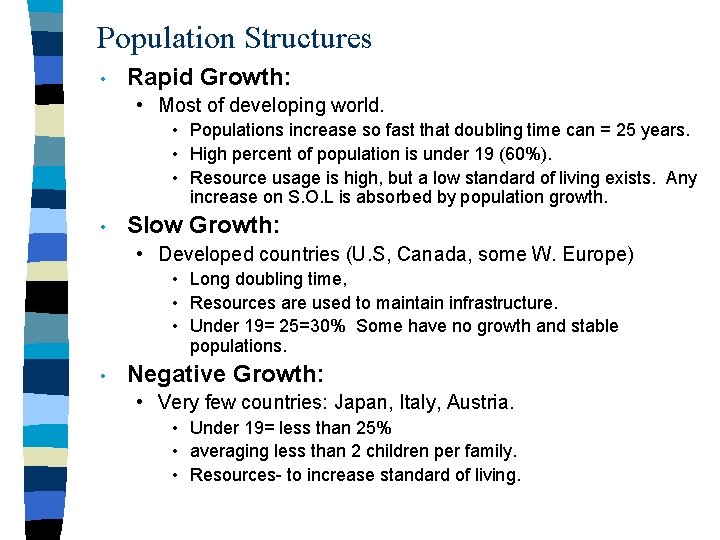 Population Structures • Rapid Growth: • Most of developing world. • Populations increase so