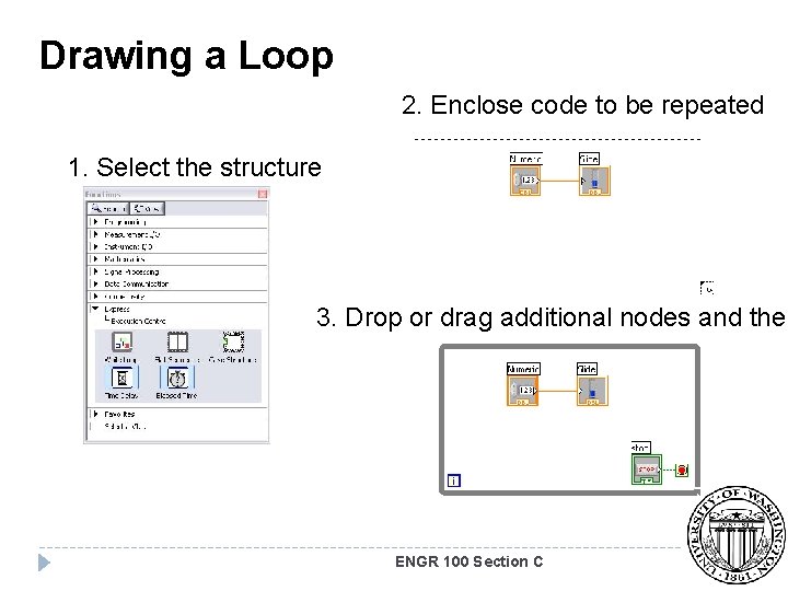 Drawing a Loop 2. Enclose code to be repeated 1. Select the structure 3.