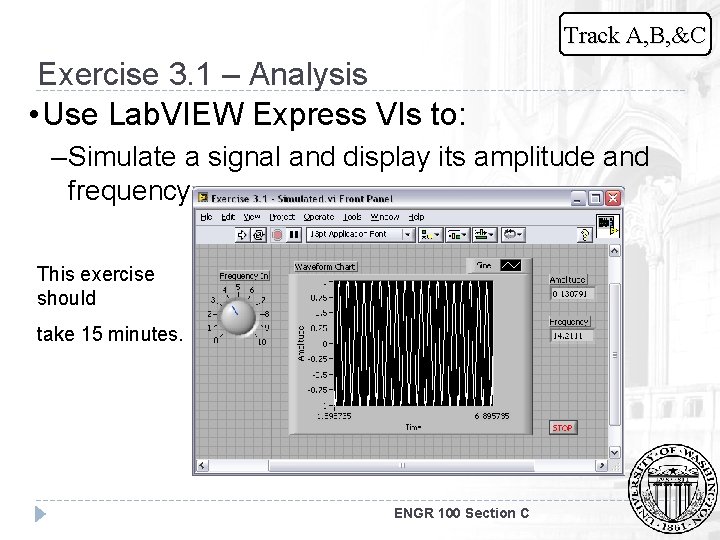 Track A, B, &C Exercise 3. 1 – Analysis • Use Lab. VIEW Express