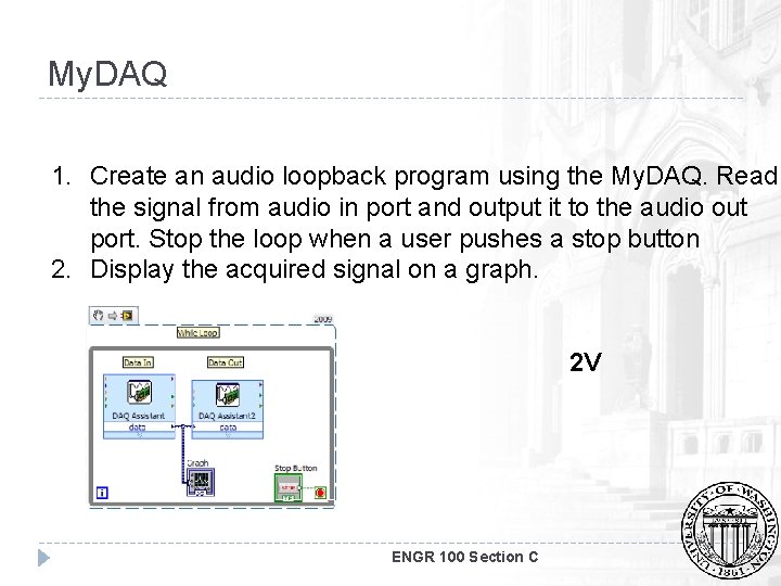 My. DAQ 1. Create an audio loopback program using the My. DAQ. Read the
