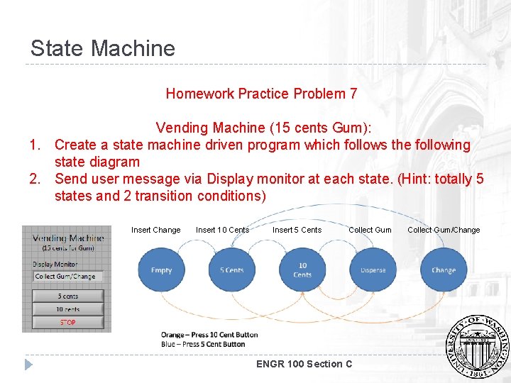 State Machine Homework Practice Problem 7 Vending Machine (15 cents Gum): 1. Create a