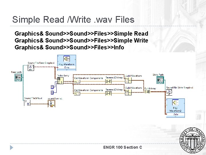 Simple Read /Write. wav Files Graphics& Sound>>Files>>Simple Read Graphics& Sound>>Files>>Simple Write Graphics& Sound>>Files>>Info ENGR