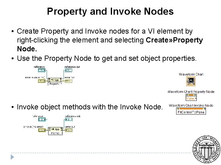 Property and Invoke Nodes • Create Property and Invoke nodes for a VI element