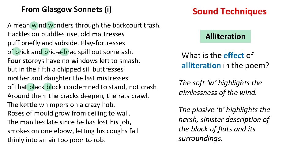 From Glasgow Sonnets (i) A mean wind wanders through the backcourt trash. Hackles on
