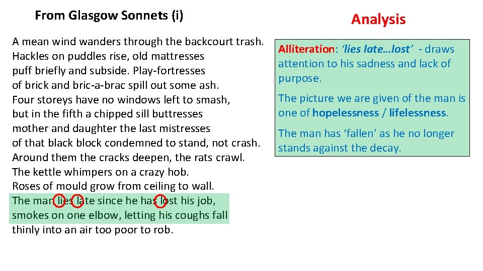 From Glasgow Sonnets (i) A mean wind wanders through the backcourt trash. Hackles on