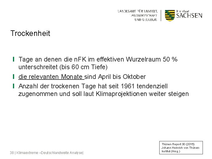 Trockenheit ❙ Tage an denen die n. FK im effektiven Wurzelraum 50 % unterschreitet