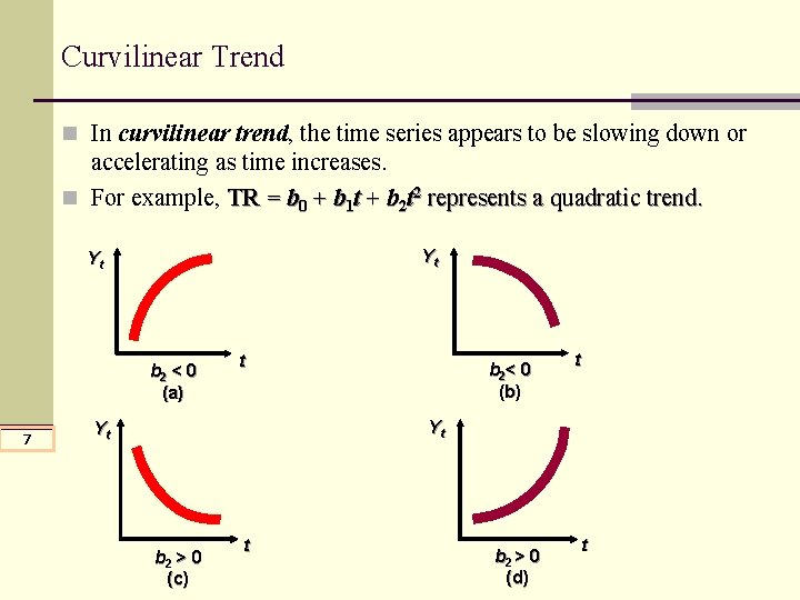 Curvilinear Trend n In curvilinear trend, the time series appears to be slowing down Curvilinear Trend n In curvilinear trend, the time series appears to be slowing down