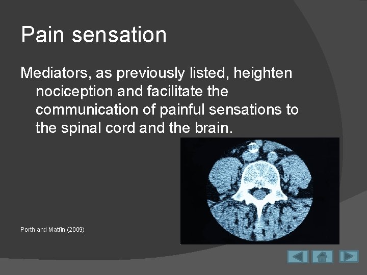 Pain sensation Mediators, as previously listed, heighten nociception and facilitate the communication of painful