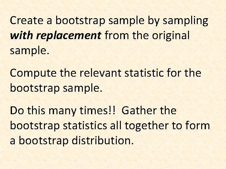 Create a bootstrap sample by sampling with replacement from the original sample. Compute the