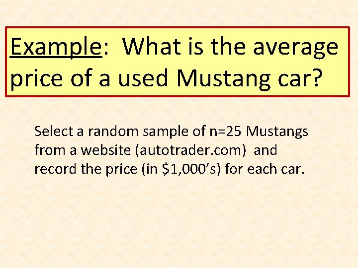 Example: What is the average price of a used Mustang car? Select a random