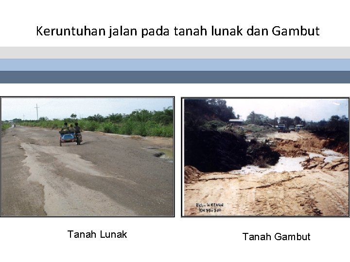 Keruntuhan jalan pada tanah lunak dan Gambut Tanah Lunak Tanah Gambut 