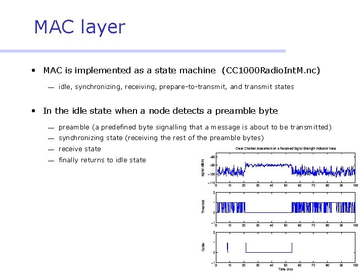 MAC layer • MAC is implemented as a state machine (CC 1000 Radio. Int.