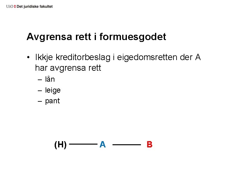 Avgrensa rett i formuesgodet • Ikkje kreditorbeslag i eigedomsretten der A har avgrensa rett