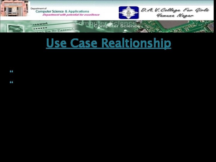 Use Case Realtionship Include Relationship Extend Relationship 