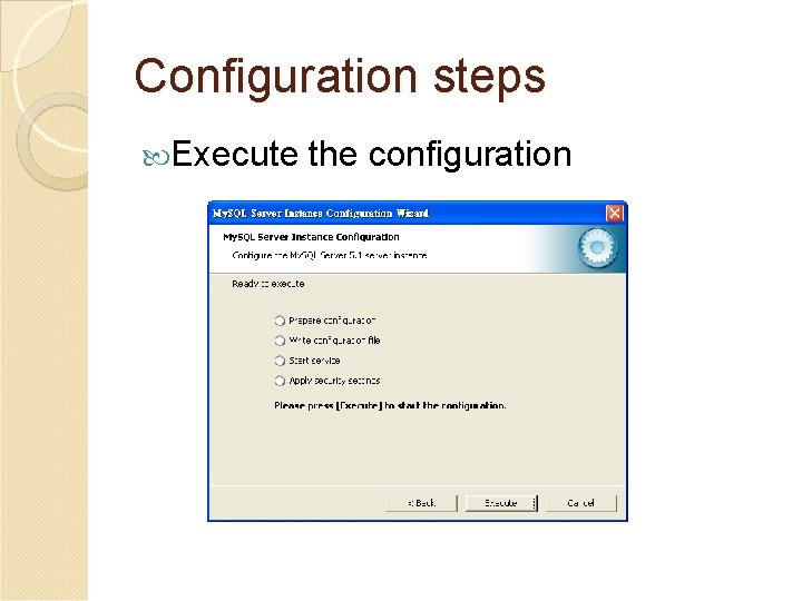 Configuration steps Execute the configuration 