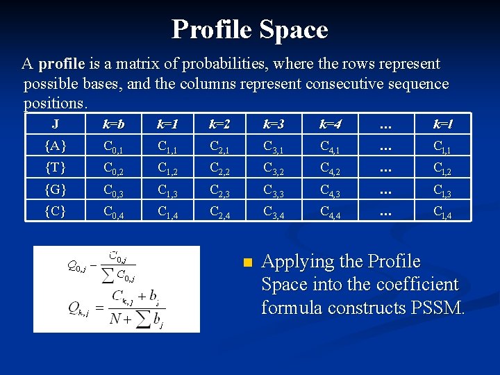 Profile Space A profile is a matrix of probabilities, where the rows represent possible