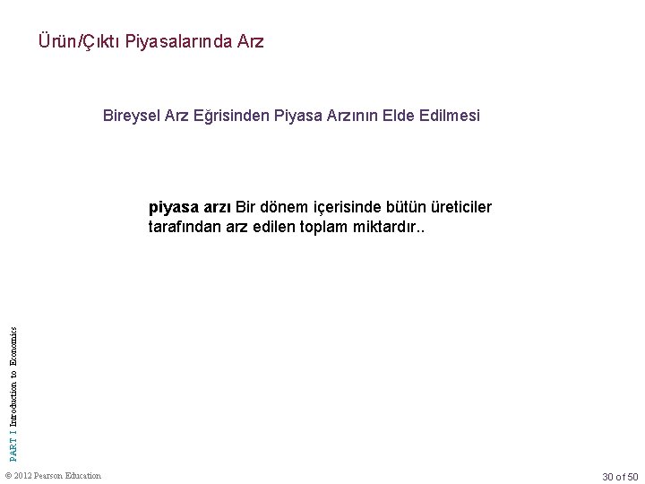 Ürün/Çıktı Piyasalarında Arz Bireysel Arz Eğrisinden Piyasa Arzının Elde Edilmesi PART I Introduction to