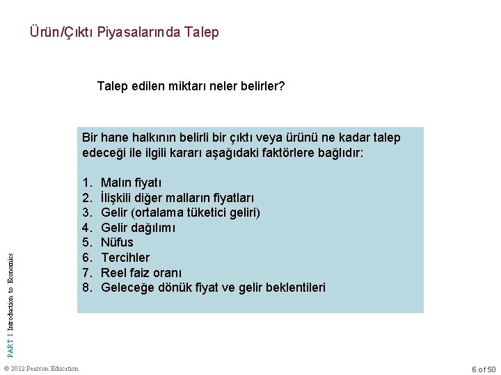 Ürün/Çıktı Piyasalarında Talep edilen miktarı neler belirler? PART I Introduction to Economics Bir hane