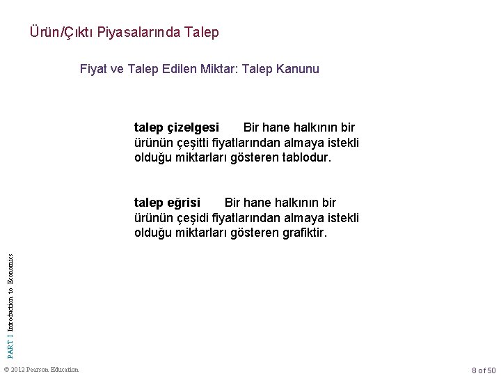 Ürün/Çıktı Piyasalarında Talep Fiyat ve Talep Edilen Miktar: Talep Kanunu talep çizelgesi Bir hane