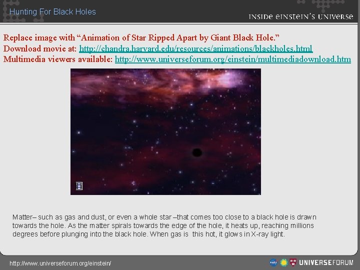 Hunting For Black Holes Replace image with “Animation of Star Ripped Apart by Giant