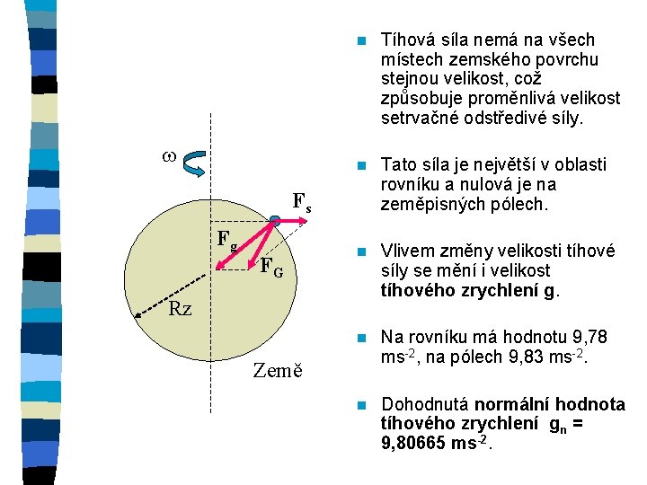  n Tíhová síla nemá na všech místech zemského povrchu stejnou velikost, což způsobuje