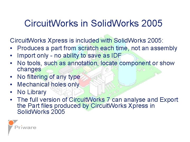 Circuit. Works in Solid. Works 2005 Circuit. Works Xpress is included with Solid. Works