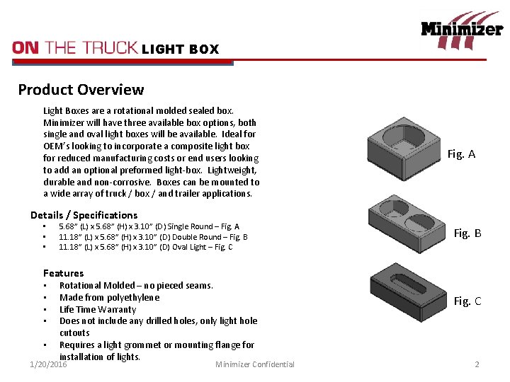 LIGHT BOX Product Overview Light Boxes are a rotational molded sealed box. Minimizer will