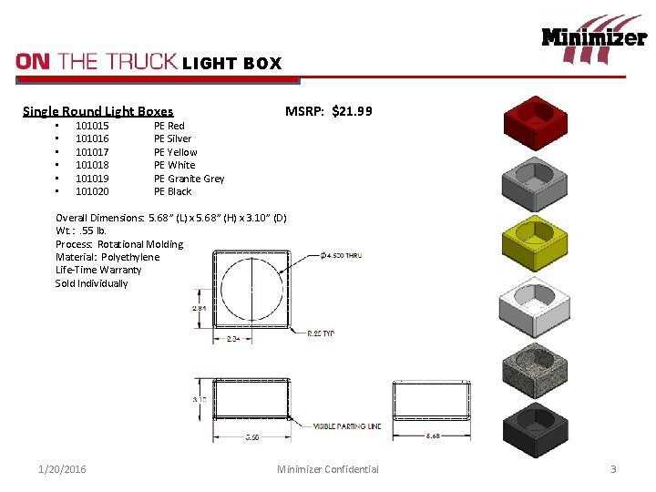 LIGHT BOX Single Round Light Boxes • • • 101015 101016 101017 101018 101019