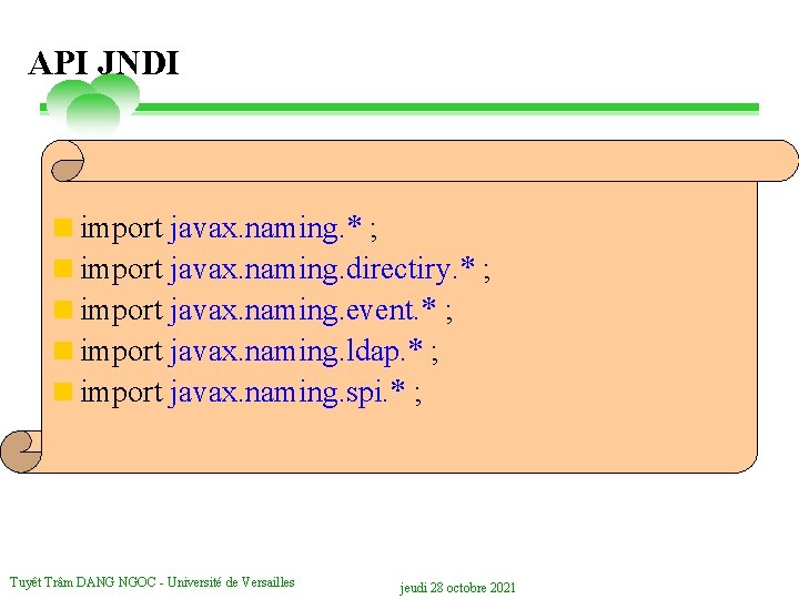 API JNDI <import javax. naming. * ; <import javax. naming. directiry. * ; <import