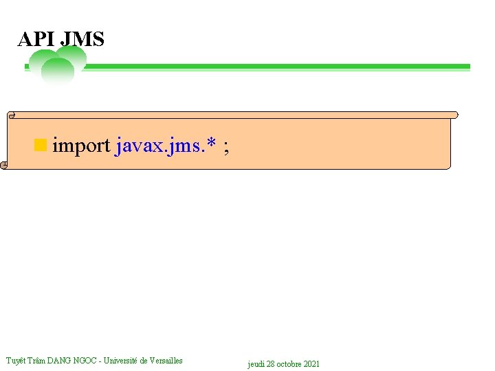 API JMS <import javax. jms. * ; Tuyêt Trâm DANG NGOC - Université de