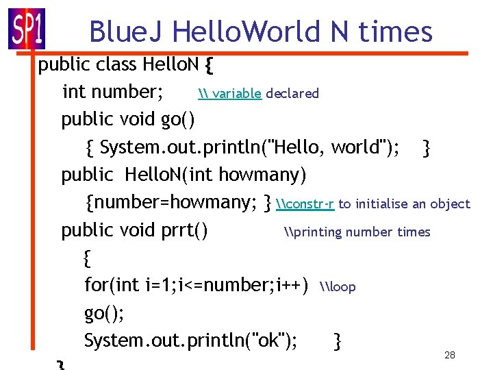 Blue. J Hello. World N times public class Hello. N { int number; \
