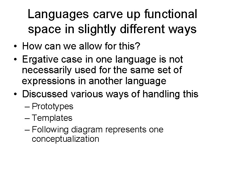 Languages carve up functional space in slightly different ways • How can we allow