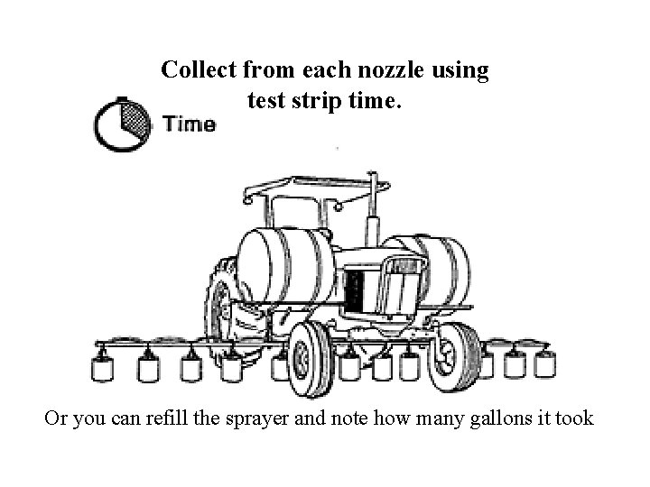 Collect from each nozzle using test strip time. Or you can refill the sprayer