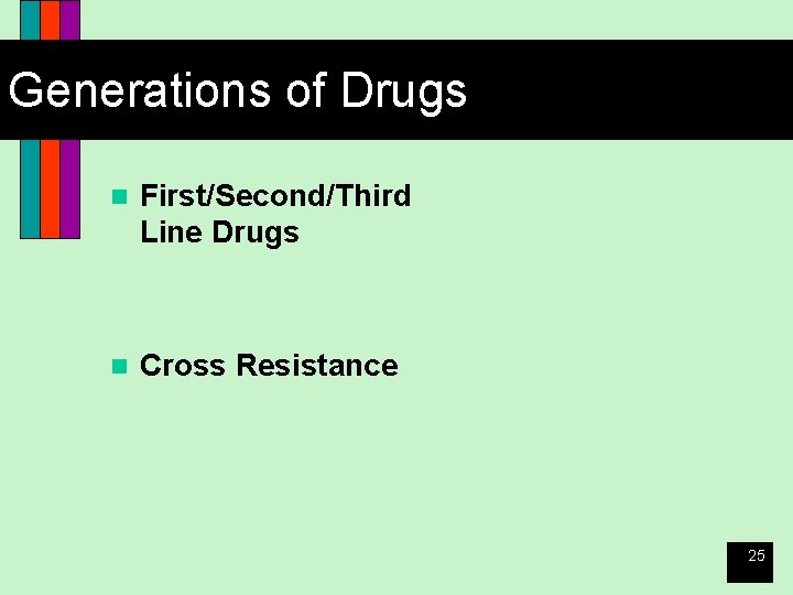 Generations of Drugs n First/Second/Third Line Drugs n Cross Resistance 25 