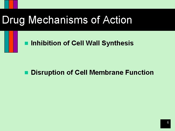 Drug Mechanisms of Action n Inhibition of Cell Wall Synthesis n Disruption of Cell