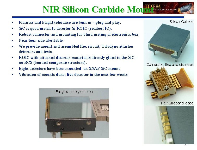 NIR Silicon Carbide Mount • • Flatness and height tolerance are built in –