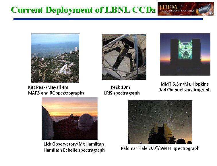 Current Deployment of LBNL CCDs Kitt Peak/Mayall 4 m MARS and RC spectrographs Keck