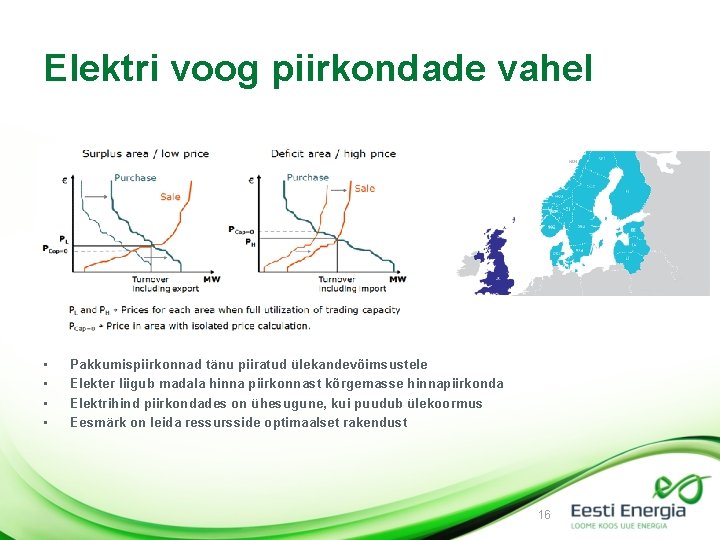 Elektri voog piirkondade vahel • • Pakkumispiirkonnad tänu piiratud ülekandevõimsustele Elekter liigub madala hinna