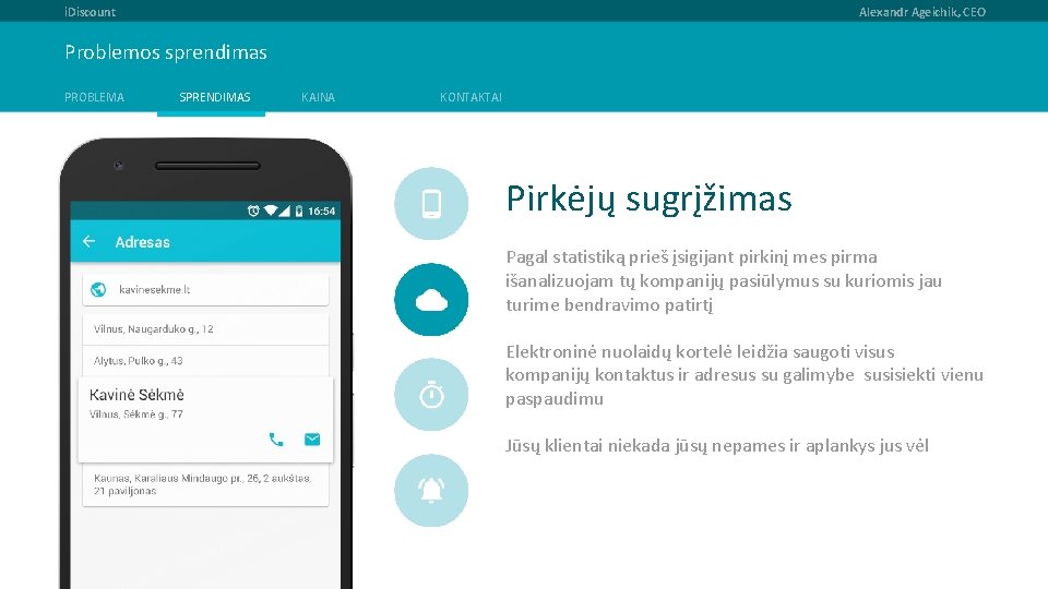 i. Discount Alexandr Ageichik, CEO Problemos sprendimas PROBLEMA SPRENDIMAS KAINA KONTAKTAI Pirkėjų sugrįžimas Pagal