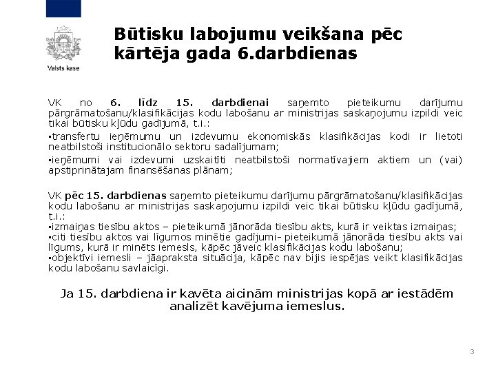 Būtisku labojumu veikšana pēc kārtēja gada 6. darbdienas VK no 6. līdz 15. darbdienai