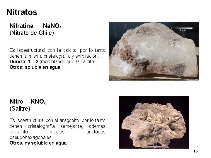 Nitratos Nitratina Na. NO 3 (Nitrato de Chile) Es isoestructural con la calcita, por