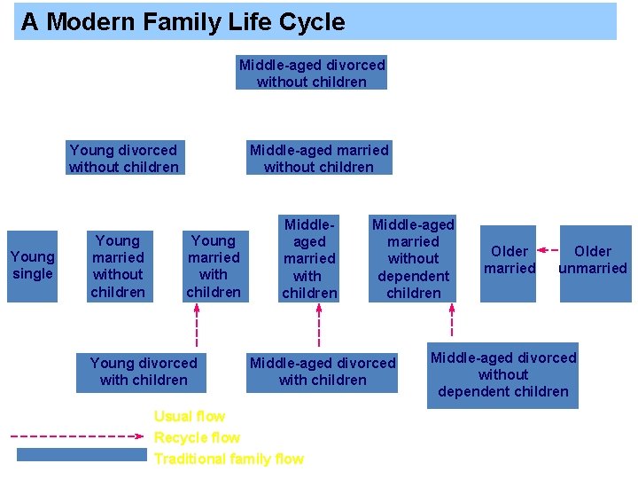 A Modern Family Life Cycle Middle-aged divorced without children Young single Young married without