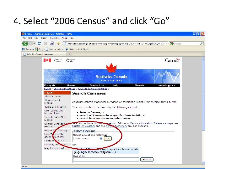 4. Select “ 2006 Census” and click “Go” 